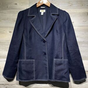 Vintage Talbots Irish Linen Blazer Women’s 4 Navy Blue Lined Nautical Old Money